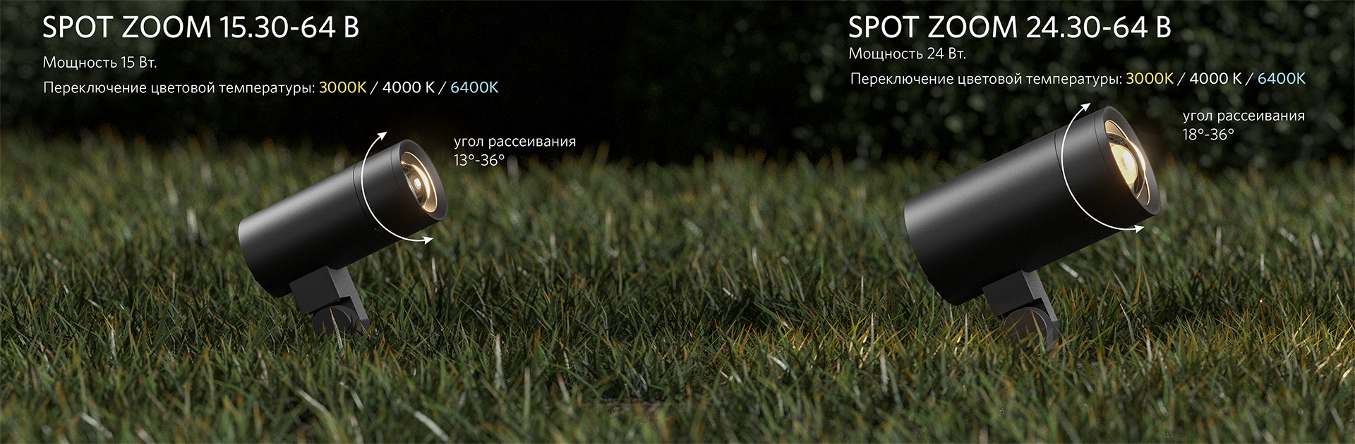 Ландшафтные светильники Spot Zoom с фокусирующей линзой